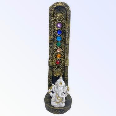 Imagem de Incensário indiano dourado 7 chakras Ganesh branco 47161 vertical 22 c
