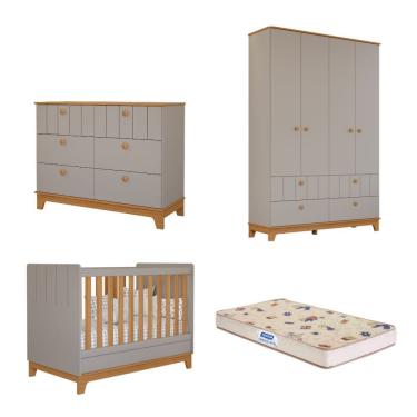 Imagem de Quarto de Bebê Completo com Guarda Roupa Cômoda Berço e Colchão Liza Permobili