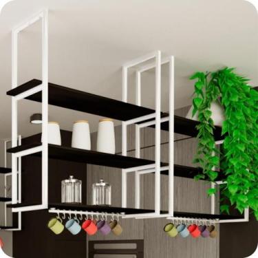 Imagem de Prateleira Estilo Industrial Suspensa Teto Cozinha 80cm B.P - CromoSho