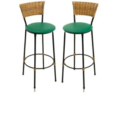 Imagem de kit 2 banquetas alta fibra sintética junco área gourmet balcão(2.bq.alta.imbuia/verde)