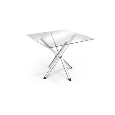 Imagem de Mesa p/ Cozinha Volga c/ Tampo de Vidro Quadrado 90cm Cromada - Kappes