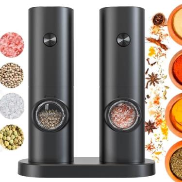 Imagem de Kit 2 Moedor Elétrico de Sal e Pimenta Tempero (Pacote com 2) Conjunto Moedor de Sal Grosso e Pimenta Do Reino Automático Com Recipiente de 95 ml Luz Led