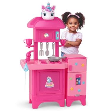 Imagem de Cozinha Infantil Unicórnio Completa Pia com Água de Verdade e Ensaboador, Forno, Fogão, Geladeira e Acessórios Plástico Rosa - Magic Toys