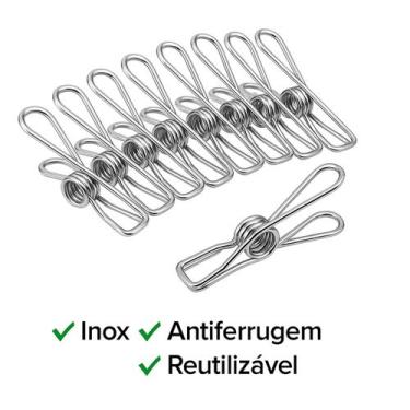 Imagem de Kit 20 Prendedores de Roupa Inox Antiferrugem Reutilizáveis  Alta Resi