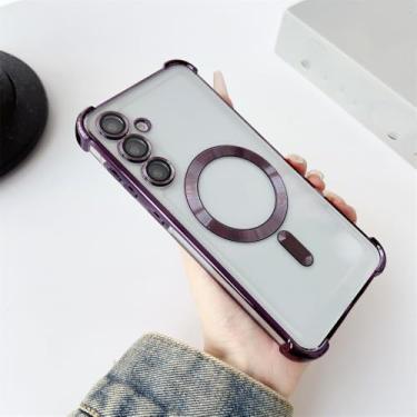 Imagem de Capa transparente de luxo para Samsung A55 A16 S25 S24 Ultra S23 FE Plus A35 A25 A15 A06 A05 A05S Capa TPU macia, roxo escuro, para Galaxy S25Plus