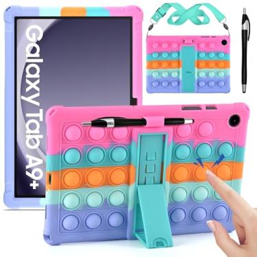 Imagem de DETUOSI Capa compatível com Samsung Galaxy Tab A9 Plus 27.9 cm 2023 (SM-X210/X216/X218), ângulos de visualização múltipla, capa de silicone macio antiestresse com alça de ombro e caneta Stylus, rosa