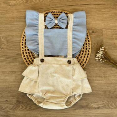 Imagem de Romper Body Jardineira Bebê Menina Lisa Nude Boho Chic Ensaio de Fotos