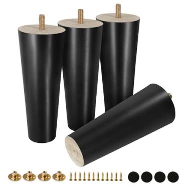 Imagem de FoDau770 Pernas de móveis de madeira de borracha preta 15 cm, pés de madeira afunilados retos de meados do século, conjunto de 4 pés de móveis UNC de 5/40.6 cm para armário, sofá, cômoda, cadeira