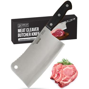 Imagem de Faca de cozinha ORBLUE de 20 cm, profissional, ultra afiada, aço inoxidável de alto carbono, alça erganômica antiderrapante, Prata, 11" Butcher Knife, 1