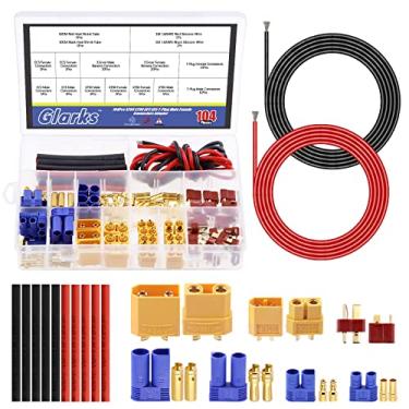 Imagem de Glarks 59 peças XT60/XT90/EC3/EC5 / T-Plug Deans 3,5 mm Banana Plug macho fêmea conector adaptador com tubo termorretrátil e fio de silicone calibre 14 para motor de bateria RC ESC Lipo