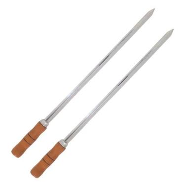 Imagem de 2 Espetos Espada 40cm De Inox Com Cabo Madeira - Churrasco - INOX LAUR