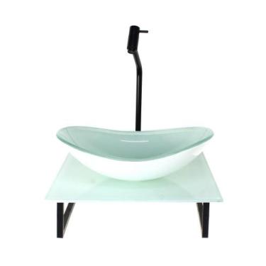 Imagem de Kit Cuba Vidro Oval 10Mm Tampo Vidro 40Cm X 40Cm Branco Full - Cubas E