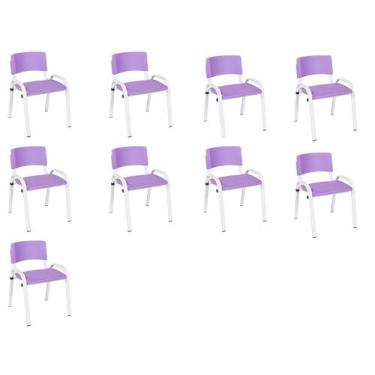 Imagem de Kit 9 Cadeira Iso Infantil Creche, Escola Base Branco Lilas - LAURALAN