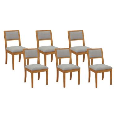 Imagem de Kit 6 Cadeiras Sala Jantar Alice 6 Un Carvalho/Linho Cinza A056 - Kappesberg