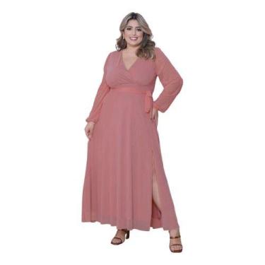 Imagem de Vestido Feminino Tule Com Manga Longa Mod Plus Size - Casual Dress, Ro