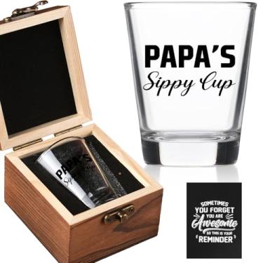Imagem de Ithmahco Presente de Dia dos Pais, Copo de shot de suco de papai com caixa de madeira - Presentes legais de dia dos pais para papais, melhores presentes de papaia