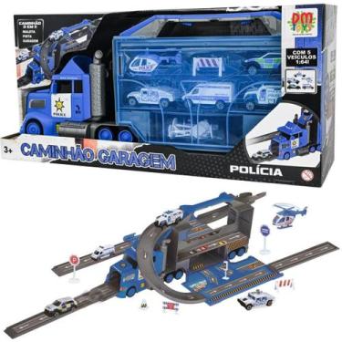 Imagem de Caminhão Garagem Polícia Pista Maleta Carrinhos E Acessorios - Dm Toys