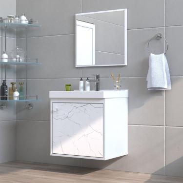Imagem de Gabinete Para Banheiro Mdf 40Cm Com Cuba Veneto Riverzza Branco