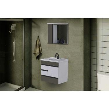 Imagem de Conjunto Gabinete De Banheiro Suspenso 2 Gavetas E 1 Gavetão Com Espelheira E Cuba Aj Rorato Gianduia