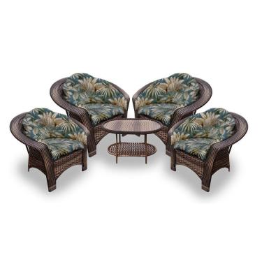 Imagem de Conjunto De Poltronas Fibra Sintética 19 - 4 Poltronas + 1 Mesa Centro - Tecido Palmares Petróleo