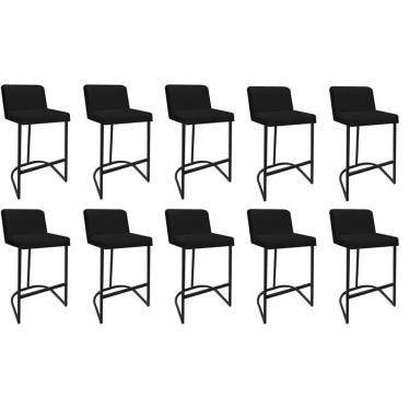 Imagem de Kit 10 Banquetas Com Encosto Noah Luxo Confort Bistrô Cozinha Ferro Preto Corino Preto - Amey Decor