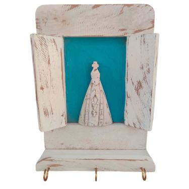 Imagem de Porta Chaves Imagem De Nossa Senhora Feito Em Madeira Maciça Esculpido A Mão