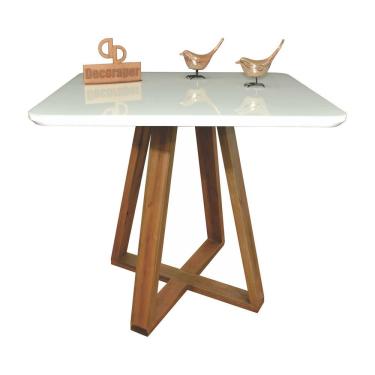 Imagem de Mesa Jantar Base X Tampo Quadrado Laca Com Vidro 110cm Branco