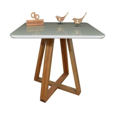 Imagem de Mesa Jantar Base X Tampo Quadrado Laca Com Vidro 100cm Off White