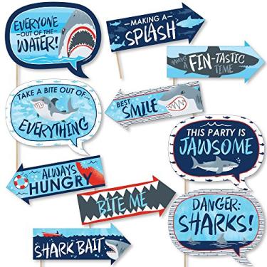 Imagem de Big Dot of Happiness Funny Shark Zone - Jawsome Shark Party or Birthday Party Photo Booth Props Kit - 10 Piece