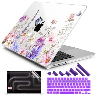 Imagem de DONGKE Capa rígida de plástico para MacBook Pro 14 polegadas com tela Retina XDR e Touch ID, 2024/2023/2021, chip M4 A3112 A3401 A3185, M3 A2918 A2992, M2 A2779, M1 A2442 Pro Max, Butterfly Floral
