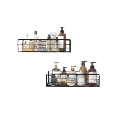 Imagem de Prateleira de xampu de canto e reta com adesivos organizadores (KIT 2 RETO)