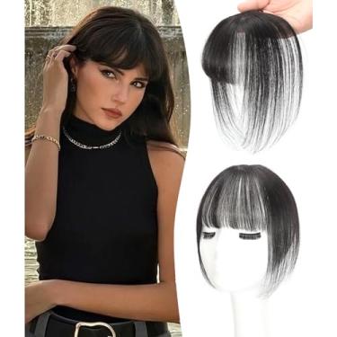 Imagem de Seimainurs Aplique De Cabelo Humano 100% Natural Com Franja, Da Wispy On Air, Para Mulheres (Castanho, Preto, Franja 3D)