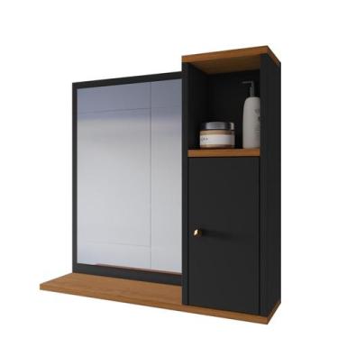 Imagem de Espelheira Armário De Banheiro Beauty 1 Portas Com Espelho Nicho Preto