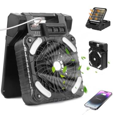 Imagem de GOLUMU Ventilador Solar Para Camping, 20000 Mah, Portátil, Recarregável, Com Luz Led E Temporizador, Bateria Sem Fio De 4 Velocidades, Refrigeração Externa, Preto