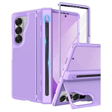 Imagem de YQODSZ Capa para Samsung Galaxy Z Fold 6 com suporte para caneta S, capa dobrável com suporte com protetor de tela de privacidade, suporte invisível, proteção de dobradiça à prova de choque capa de