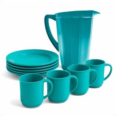 Imagem de Conjunto Plástico 1 Jarra + 4 Pratos e 4 Canecas 400ML Kit Mesa Completo Infantil Livre de BPA (Tiffany)