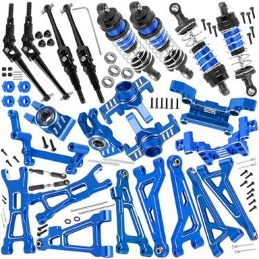 Imagem de hopsupRC Upgrade Parts for 1/16 H16BM H16DR H16 MJX 16207 16208 16209,RC Shock Absorbers&Suspension Arms&Drive Shaft Axles&Steering Knuckle Kit&Shock Tower&Adjustable Links&Steering Block Hop Up,Blue