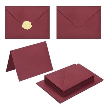 Imagem de PATIKIL Pacote com 20 envelopes vinho tinto 10 x 15 com cartões, envelopes A6 com aba em V com cartolina e adesivos dourados para cartões comemorativos de casamento, convites de aniversário, envio por