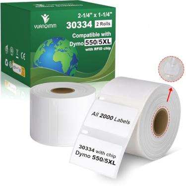 Imagem de Yuanqimm Compatível com impressoras DYMO LabelWriter 5XL, 550, 550 Turbo, 450 Duo, 450 Twin Turbo, 4XL, 450, sem fio, 3 x 6 cm, 30334 etiquetas multiuso com chip, 2 rolos, total de 2.000 etiquetas