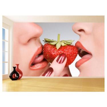 Imagem de Papel De Parede 3D Arte Boca Beijo Lábios Sexy 3,5M Tra168 - Você Deco