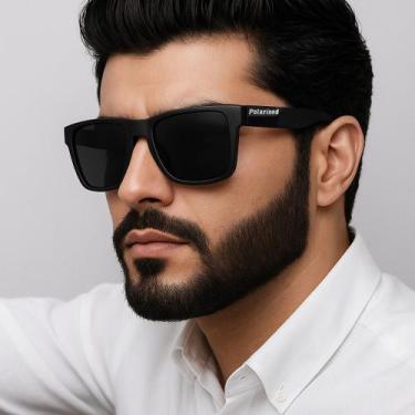 Imagem de Óculos De Sol Masculino POLARIZADO Square PRETO / BRANCO com Proteção 