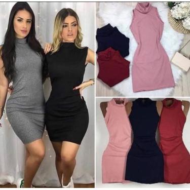 Imagem de Vestido malha canelada gola alta manga cavada - Filo modas, Verde, G