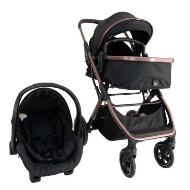 Imagem de Carrinho Zoe e Bebê Conforto Cocoon  Preto Cobre - Galzerano