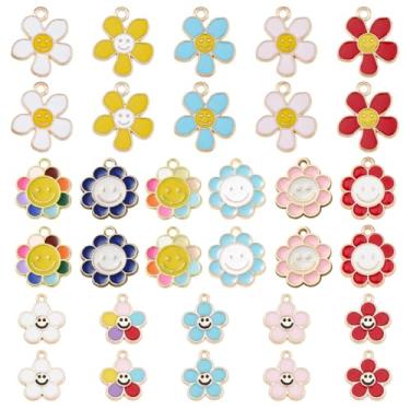 Imagem de SUPERFINDINGS Pingentes de girassol, coração, sorriso, pingentes de liga esmaltada, formato de pata de cachorro, coração redondo plano com rosto sorridente para fazer joias, Liga + esmalte, Sem Pedra