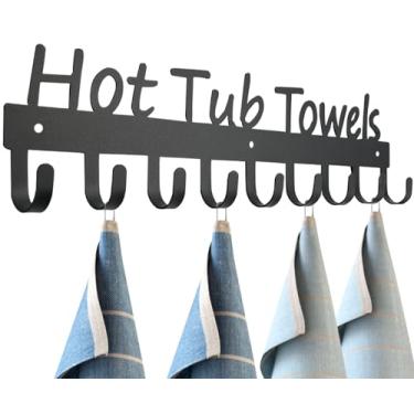 Imagem de GreatMH Toalheiro de piscina preto toalheiro externo para toalhas de piscina ganchos cabide de toalha para roupões de banho roupas 9 ganchos (banheira de hidromassagem preta)
