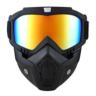 Imagem de Capacete de motocicleta com máscara facial destacável, óculos de motocross ajustáveis para equitação off-road ciclismo motocicleta corrida combate tático óculos militares (ouro)