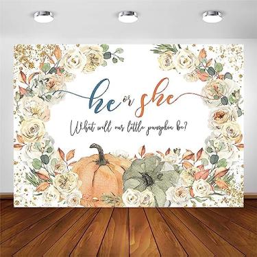 Imagem de Avezano Tema de abóbora outono revelar pano de fundo para ele ou ela outono floral decoração de festa pequena abóbora menino ou menina revelação de gênero fotografia banner cabine de fotos (3 x 2 m)