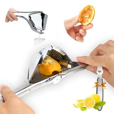 Imagem de Espremedor de limão de aço inoxidável - Espremedor de frutas manual resistente para limão, limão e laranja, prensa de frutas portátil ergonômica com espremedor de suco e funções de prensa cítrica