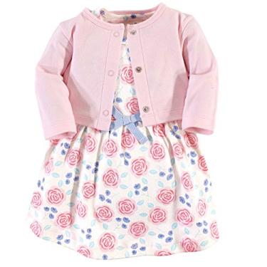 Imagem de Touched by Nature Vestido e cardigã de algodão orgânico para bebês meninas, Rosa rosa, 3-6 Meses