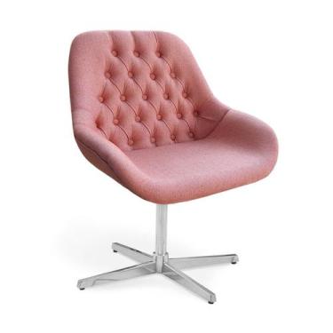 Imagem de Poltrona Base Giratória Alumínio Capitonê Pandora - Zari Decor, Linho 
